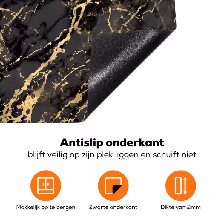 Marmer - Zwart - Goudstructuur Inductie beschermer vinyl 3mm klein 276 -zzzzzzz-td-onderkant