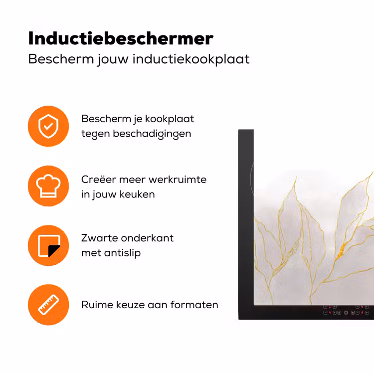 Marmerlook - Grijs - Goud - Chic - Marmer Inductie beschermer vinyl 3mm klein -zzzzzzz-td-ups