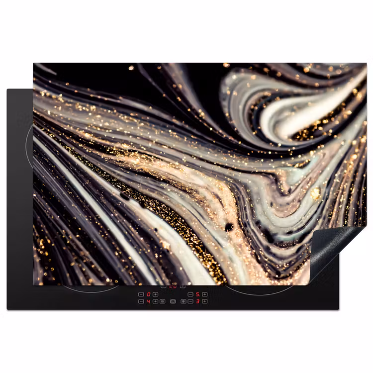 Marmerlook - Zwart - Goud - Wit - Glitter - Marmer Inductie beschermer vinyl 3mm klein -3d