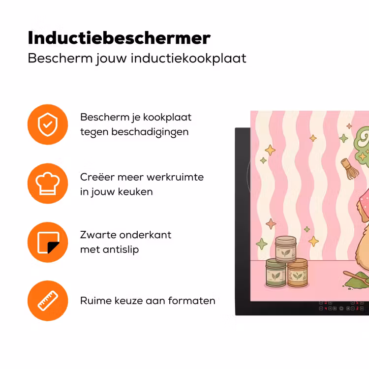 Matcha - Hond - Roze - Groen Inductie beschermer vinyl 3mm klein -zzzzzzz-td-ups