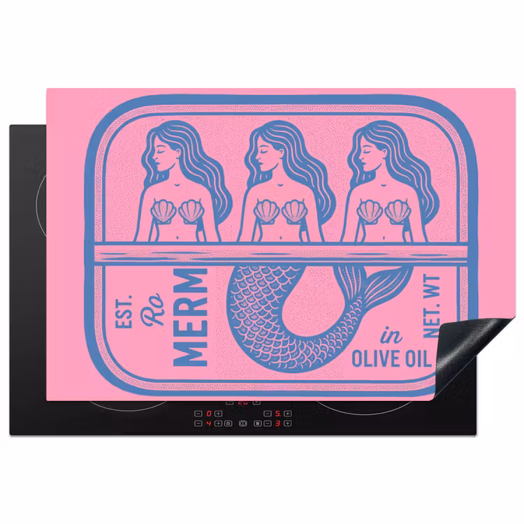 Meermin - Sardineblik - Illustratie - Roze - Retro Inductie beschermer vinyl 3mm klein -3d