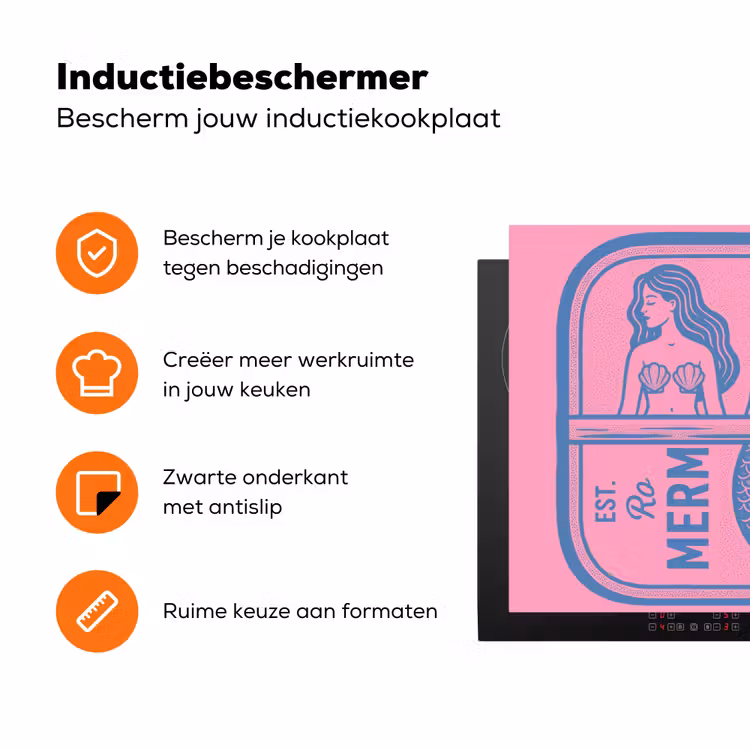 Meermin - Sardineblik - Illustratie - Roze - Retro Inductie beschermer vinyl 3mm klein -zzzzzzz-td-ups