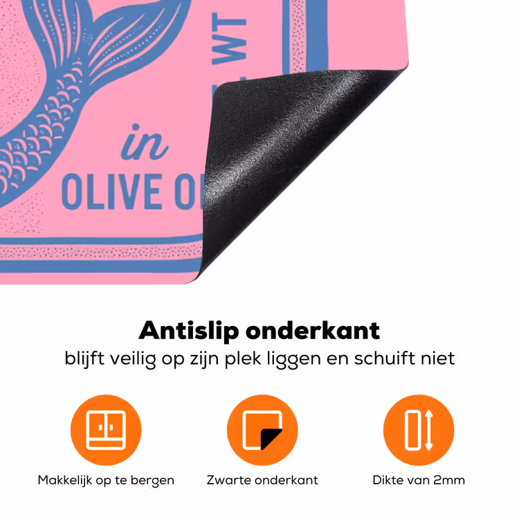 Meermin - Sardineblik - Illustratie - Roze - Retro Inductie beschermer vinyl 3mm klein -zzzzzzz-td-onderkant