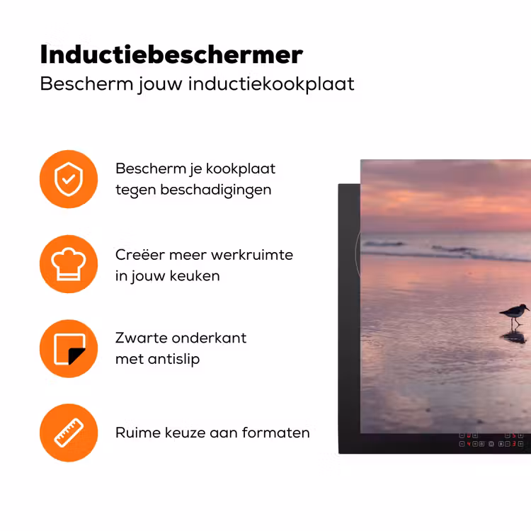 Meeuwen - Strand - Zee - Roze Inductie beschermer vinyl 3mm klein -zzzzzzz-td-ups