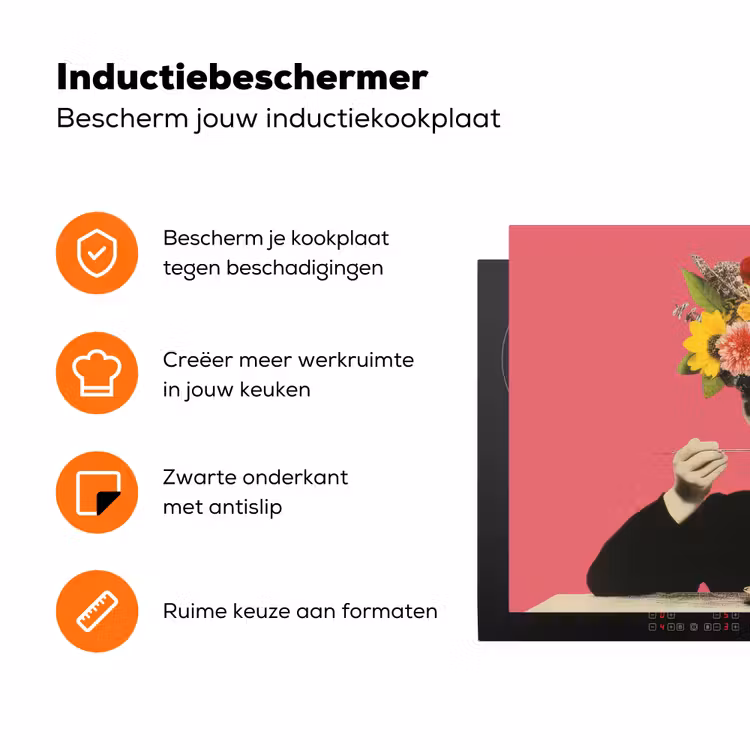 Meisje - Kopje - Bloemen - Roze Inductie beschermer vinyl 3mm klein -zzzzzzz-td-ups