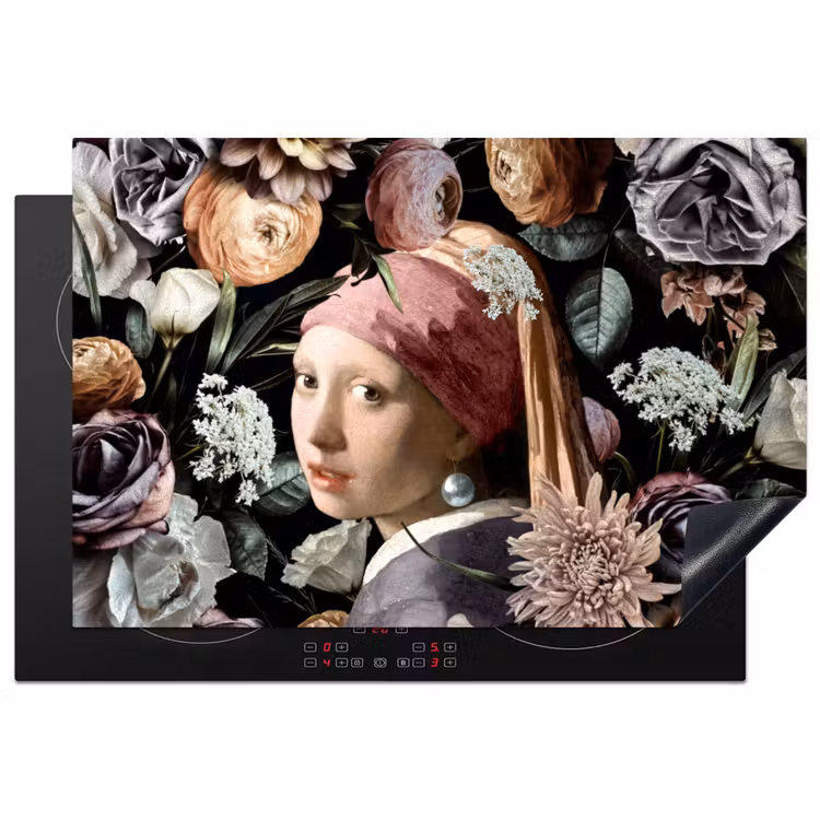 Meisje met de parel - Bloemen - Vermeer - Pastel - Kunstwerk - Schilderij - Oude meesters Inductie beschermer vinyl 3mm klein -3d