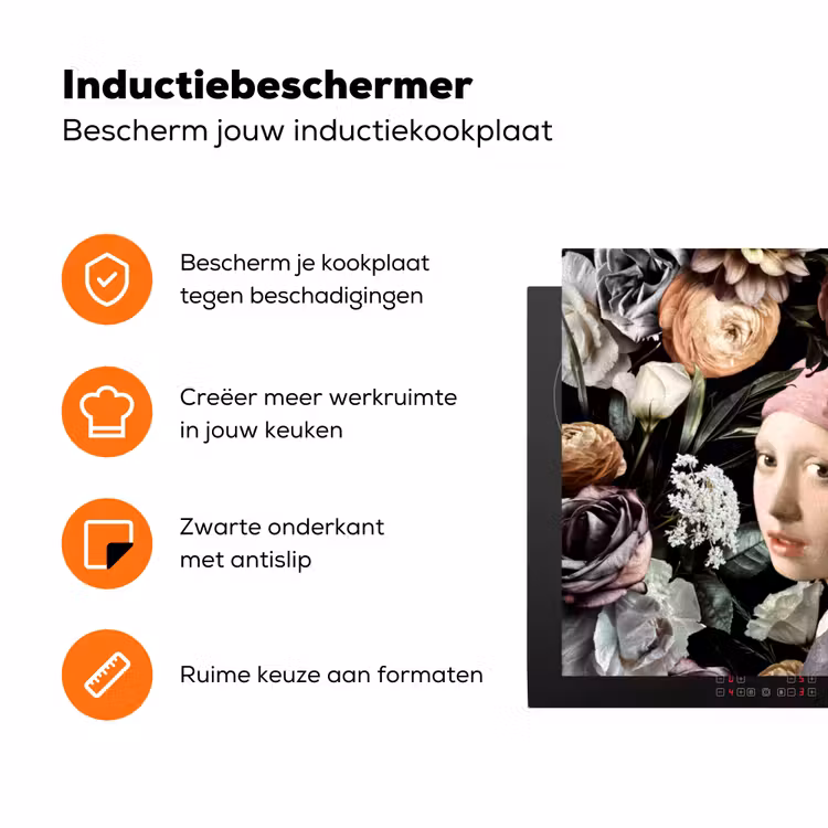 Meisje met de parel - Bloemen - Vermeer - Pastel - Kunstwerk - Schilderij - Oude meesters Inductie beschermer vinyl 3mm klein -zzzzzzz-td-ups