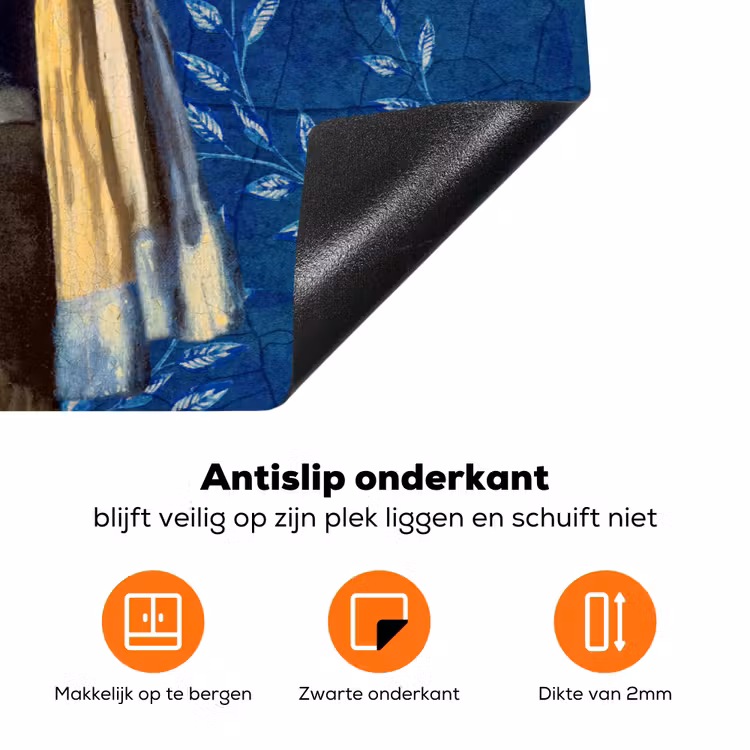 Meisje met de parel - Delfts blauw - Vermeer - Bloemen - Schilderij - Oude meesters Inductie beschermer vinyl 3mm klein -zzzzzzz-td-onderkant