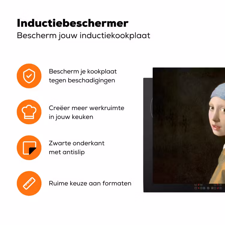 Meisje met de parel - Schilderij - Oude meesters - Vermeer Inductie beschermer vinyl 3mm klein -zzzzzzz-td-ups