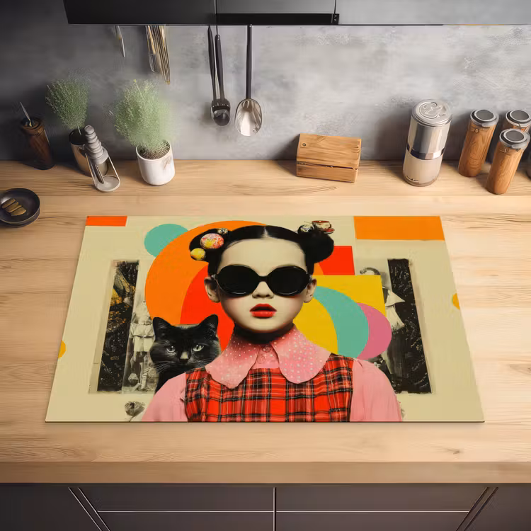 Meisje - Zonnebril - Kat - Retro Inductie beschermer vinyl 3mm klein -sfeer5