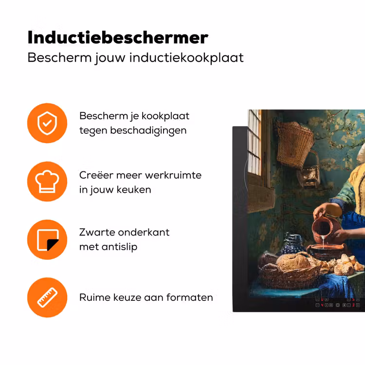 Melkmeisje - Amandelbloesem - Van Gogh - Vermeer - Schilderij - Oude meesters Inductie beschermer vinyl 3mm klein -zzzzzzz-td-ups