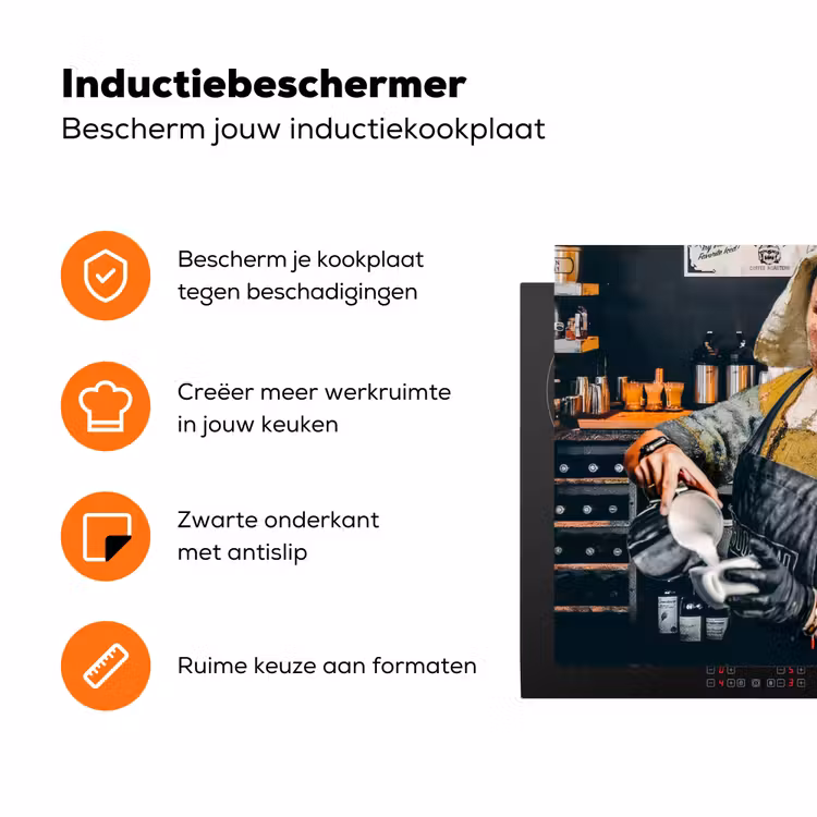 Melkmeisje - Barista - Koffie - Vintage - Kunst - Abstract - Schilderij - Oude meesters Inductie beschermer vinyl 3mm groot -zzzzzzz-td-ups