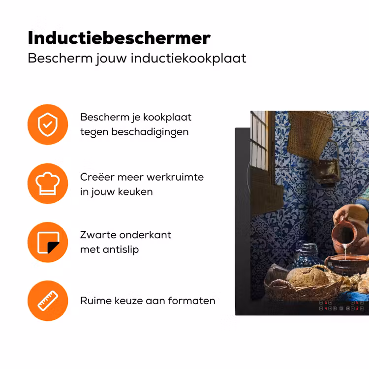 Melkmeisje - Delfts Blauw - Vermeer - Schilderij - Oude meesters Inductie beschermer vinyl 3mm klein -zzzzzzz-td-ups