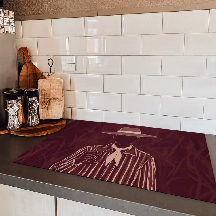 Mens - Hoed - Cocktail - Abstract - Bruin Inductie beschermer vinyl 3mm klein -sfeer3