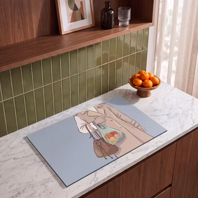 Mensen - Boodschappen - Stadsleven - Modern - Kleurrijk Inductie beschermer vinyl 3mm klein -sfeer8