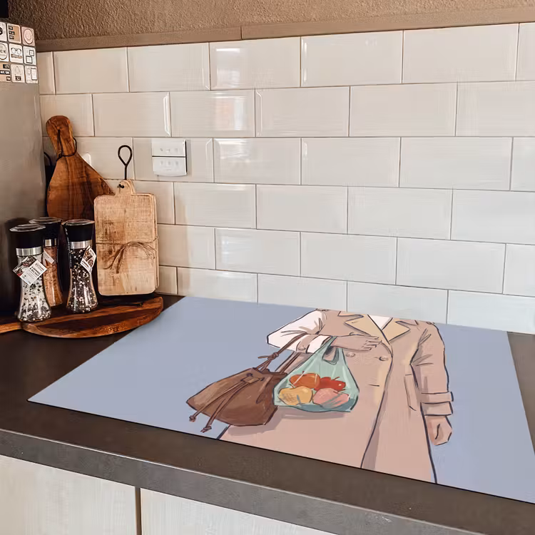 Mensen - Boodschappen - Stadsleven - Modern - Kleurrijk Inductie beschermer vinyl 3mm klein -sfeer3