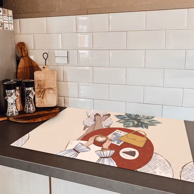 Mensen - Cafe - Koffie - Stadsleven - Modern Inductie beschermer vinyl 3mm klein -sfeer3