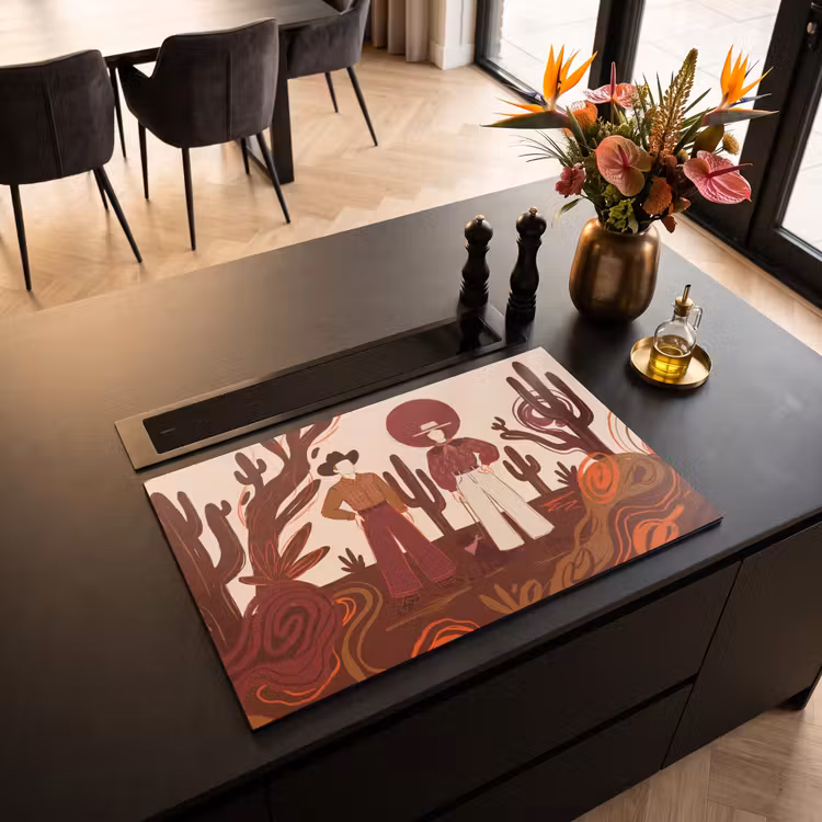 Mensen - Cowboykleding - Westerse stijl - Illustratie - Bruin Inductie beschermer vinyl 3mm klein -sfeer5