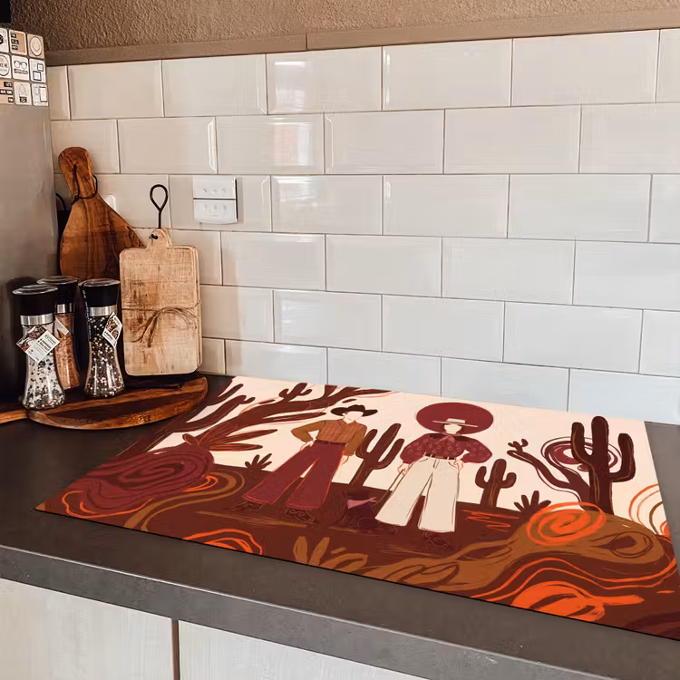 Mensen - Cowboykleding - Westerse stijl - Illustratie - Bruin Inductie beschermer vinyl 3mm klein -sfeer3