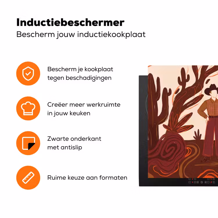 Mensen - Cowboykleding - Westerse stijl - Illustratie - Bruin Inductie beschermer vinyl 3mm klein -zzzzzzz-td-ups
