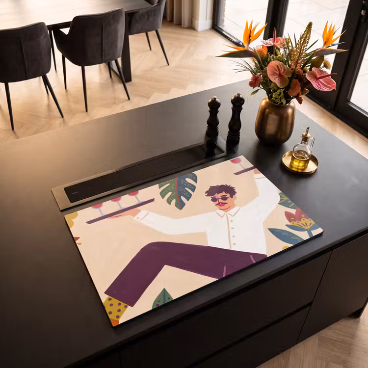 Mensen - Dienblad - Eten - Modern - Kleurrijk Inductie beschermer vinyl 3mm klein -sfeer5