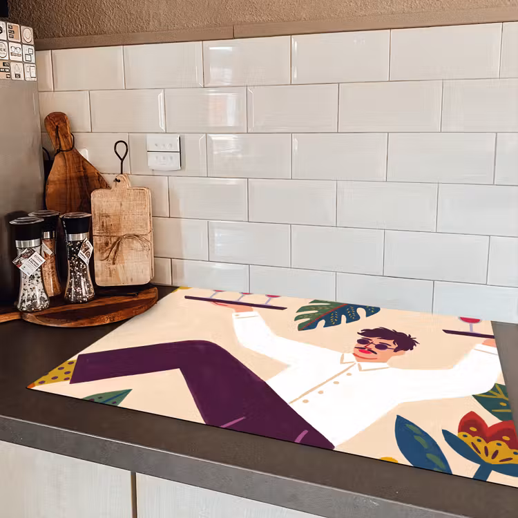 Mensen - Dienblad - Eten - Modern - Kleurrijk Inductie beschermer vinyl 3mm klein -sfeer3