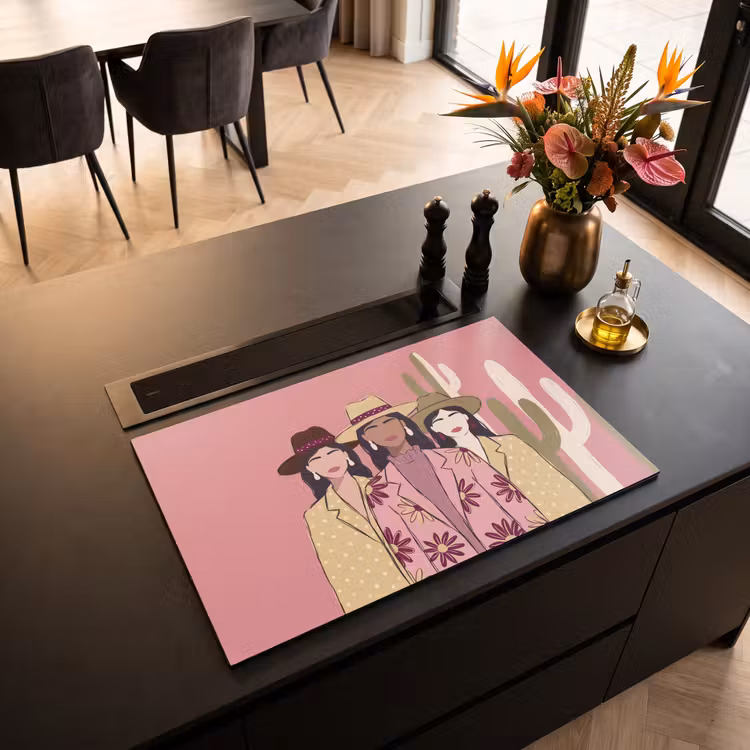 Mensen - Hoeden - Abstract - Roze - Portret Inductie beschermer vinyl 3mm klein -sfeer5
