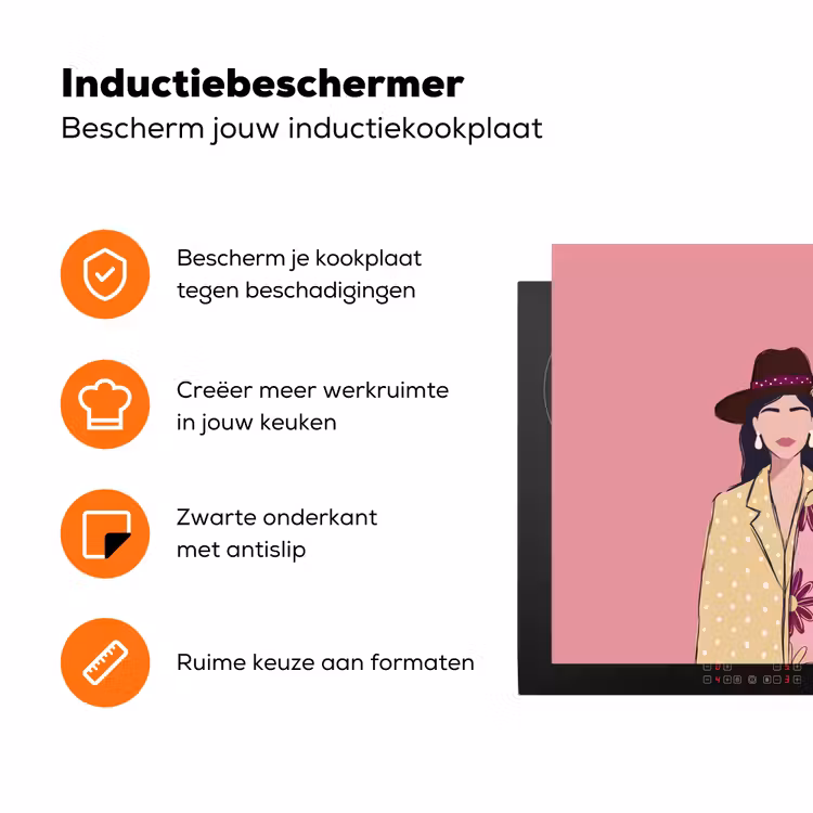 Mensen - Hoeden - Abstract - Roze - Portret Inductie beschermer vinyl 3mm klein -zzzzzzz-td-ups