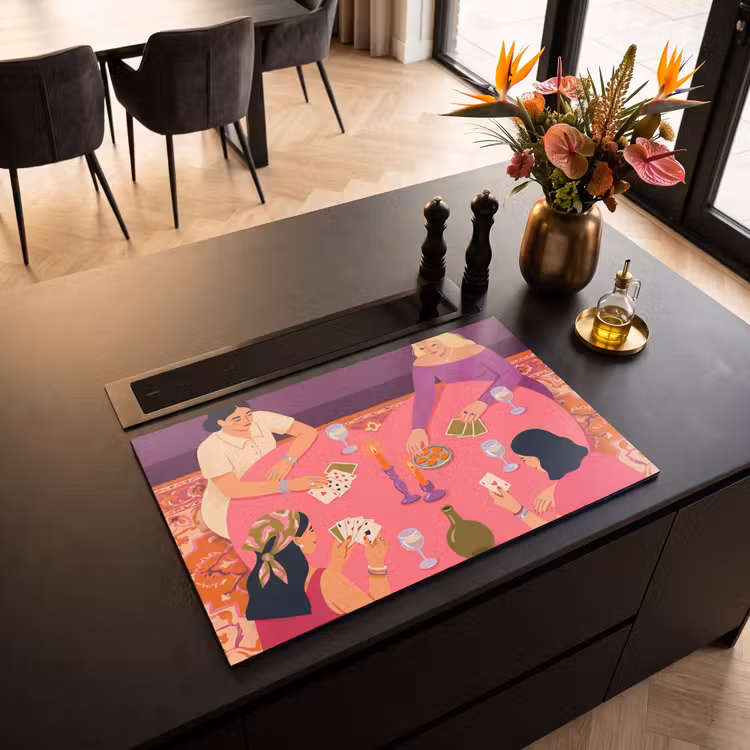 Mensen - Kaartspel - Interieur - Modern - Kleurrijk Inductie beschermer vinyl 3mm klein -sfeer5