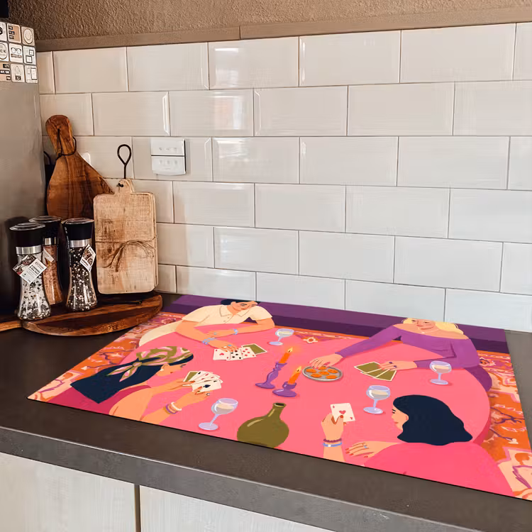 Mensen - Kaartspel - Interieur - Modern - Kleurrijk Inductie beschermer vinyl 3mm klein -sfeer3