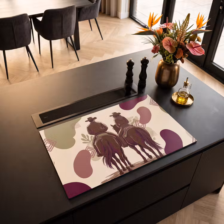 Mensen - Ruiters - Western - Illustratie - Bruin Inductie beschermer vinyl 3mm klein -sfeer5