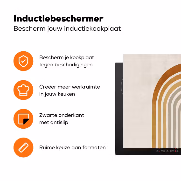 Minimalistisch - Boog - Lijnen - Beige Inductie beschermer vinyl 3mm klein -zzzzzzz-td-ups