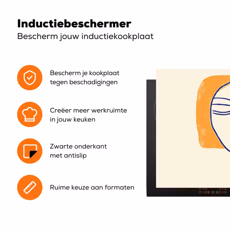 Minimalistisch - Gezicht - Hand - Oranje - Blauw Inductie beschermer vinyl 3mm klein -zzzzzzz-td-ups