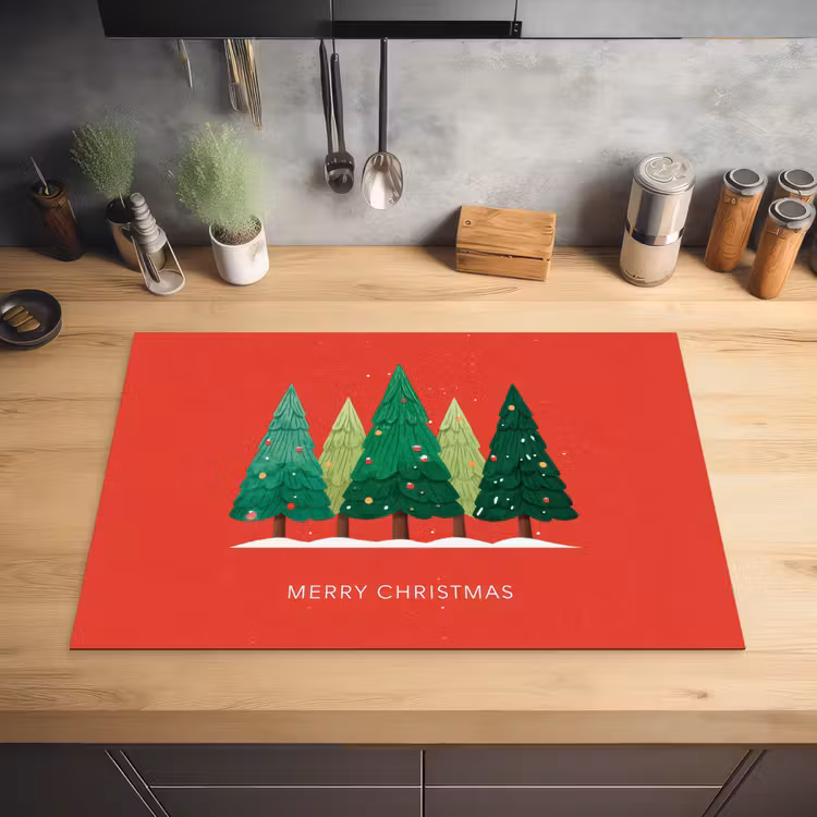 Minimalistisch - Kerstbomen - Rood - Sneeuw Inductie beschermer vinyl 3mm klein -sfeer5