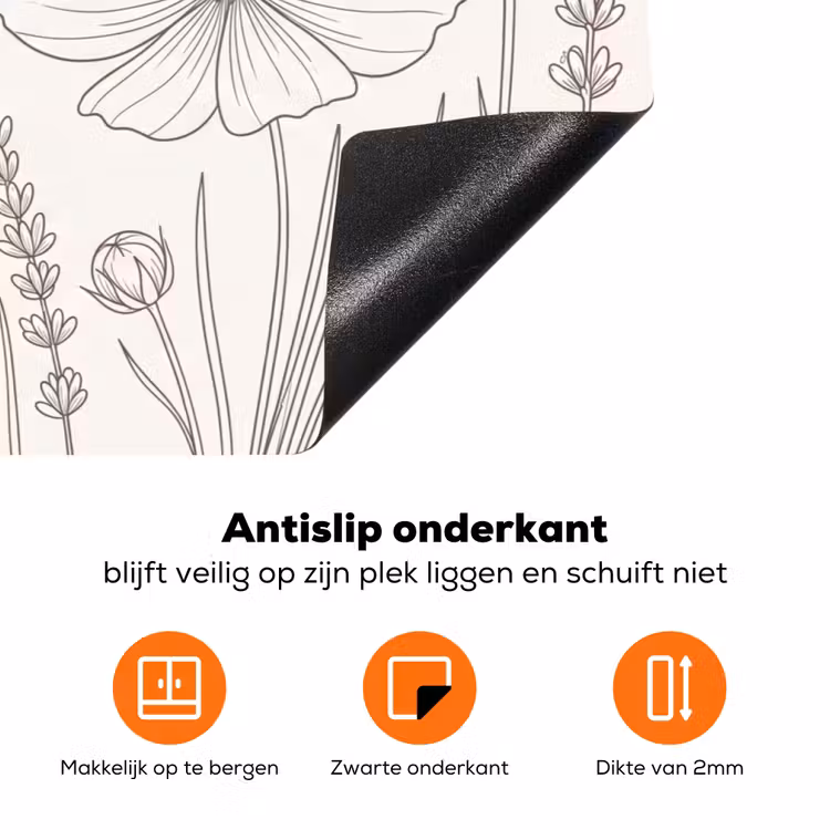 Minimalistisch - Modern - Bloemen - Beige Inductie beschermer vinyl 3mm klein -zzzzzzz-td-onderkant