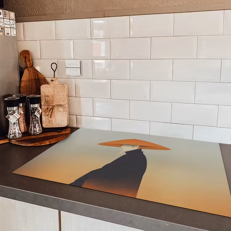 Minimalistisch - Silhouet - Oranje Inductie beschermer vinyl 3mm klein -sfeer3