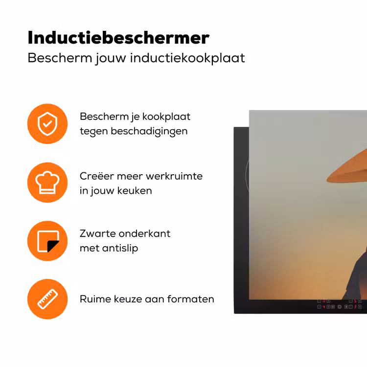 Minimalistisch - Silhouet - Oranje Inductie beschermer vinyl 3mm klein -zzzzzzz-td-ups