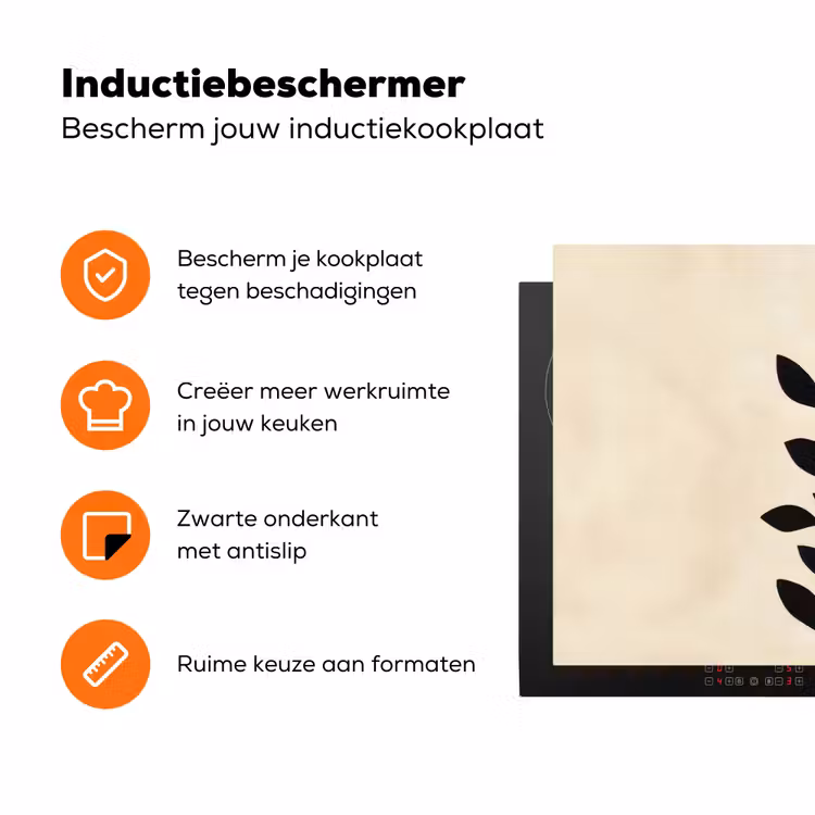 Minimalistisch - Tak - Bladeren - Zwart Inductie beschermer vinyl 3mm klein -zzzzzzz-td-ups