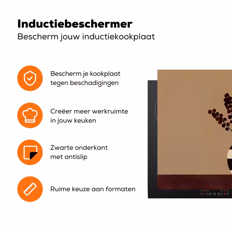 Minimalistisch - Vaas - Bloemen - Bruin Inductie beschermer vinyl 3mm klein -zzzzzzz-td-ups