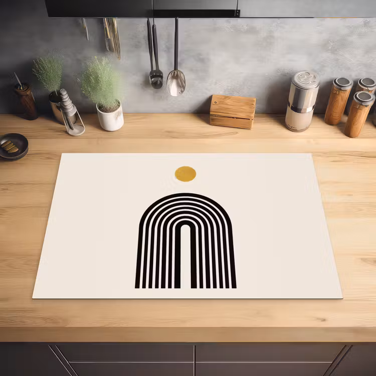 Minimalistisch - Zwarte boog - Gouden cirkel Inductie beschermer vinyl 3mm klein -sfeer5