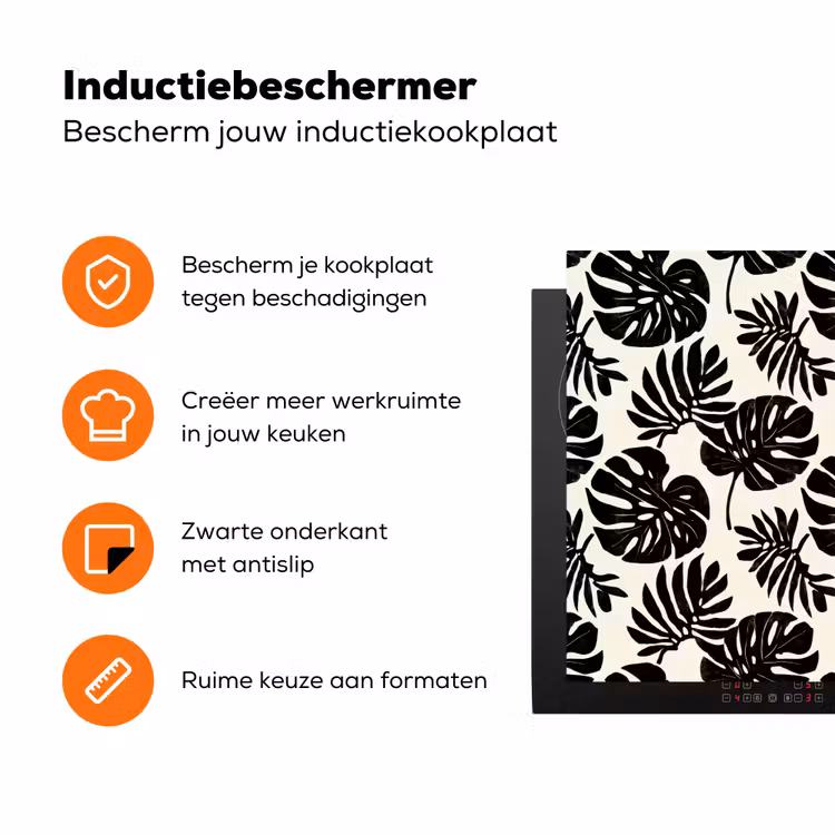 Modern - Monstera - Zwart Inductie beschermer vinyl 3mm klein 276 -zzzzzzz-td-ups