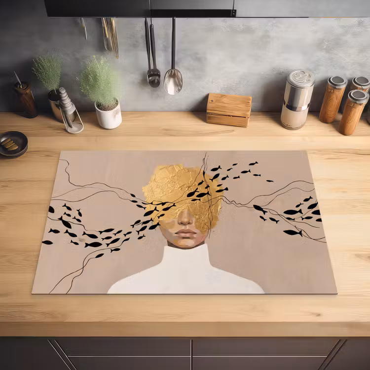 Modern - Vrouw - Goud Inductie beschermer vinyl 3mm klein -sfeer5