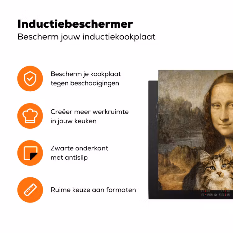 Mona Lisa - Kat - Leonardo da Vinci - Vintage - Kunstwerk - Oude meesters - Schilderij Inductie beschermer vinyl 3mm groot -zzzzzzz-td-ups
