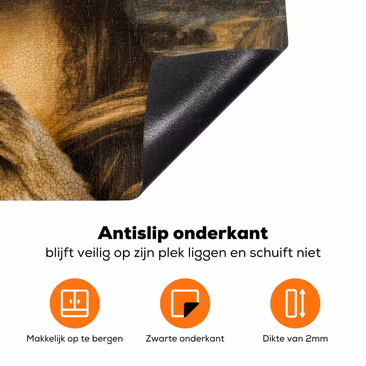 Mona Lisa - Kat - Leonardo da Vinci - Vintage - Kunstwerk - Oude meesters - Schilderij Inductie beschermer vinyl 3mm groot -zzzzzzz-td-onderkant