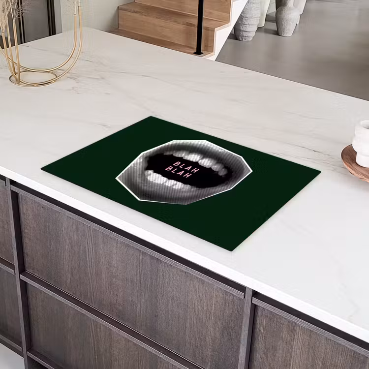 Mond - Groen - Illustratie - BLAH BLAH Inductie beschermer vinyl 3mm klein -sfeer8