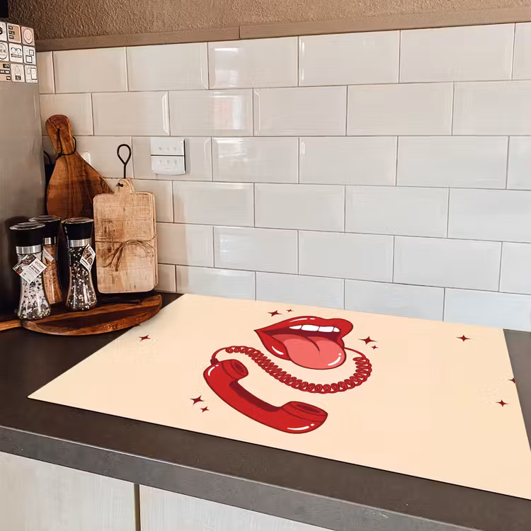 Mond - Telefoon - Popart - Rood - Illustratie Inductie beschermer vinyl 3mm klein -sfeer3