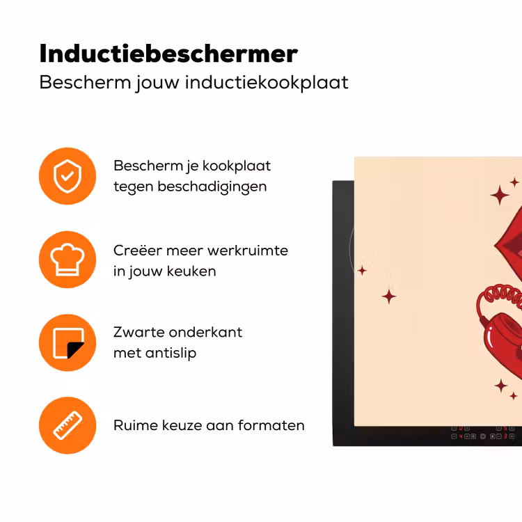 Mond - Telefoon - Popart - Rood - Illustratie Inductie beschermer vinyl 3mm klein -zzzzzzz-td-ups