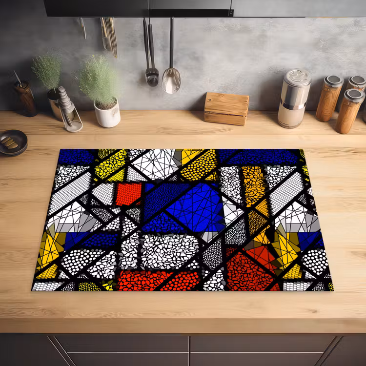 Mondriaan - Glas in lood - Oude Meesters - Kunstwerk - Abstract - Schilderij Inductie beschermer vinyl 3mm klein -sfeer5