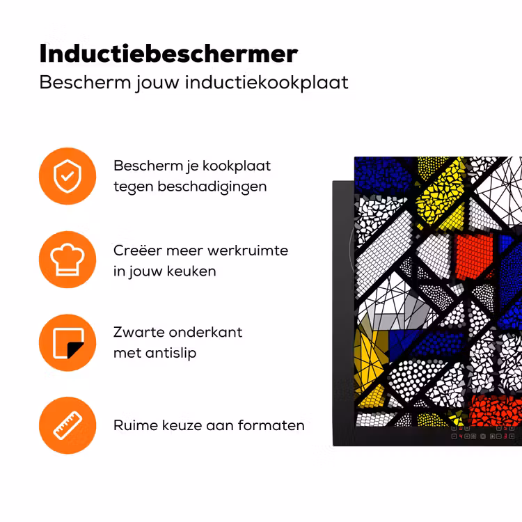Mondriaan - Glas in lood - Oude Meesters - Kunstwerk - Abstract - Schilderij Inductie beschermer vinyl 3mm klein -zzzzzzz-td-ups