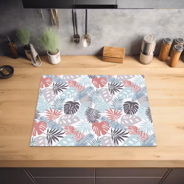 Monstera - Pastel - Bladeren - Tropical Inductie beschermer vinyl 3mm groot -sfeer5